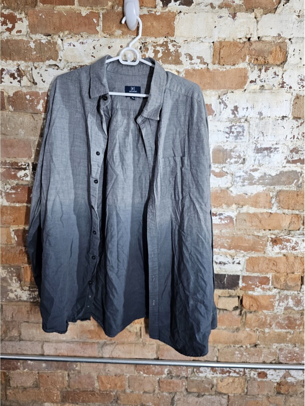 George Mens 2XL Black Gray Ombre Long Sleeve Button Down Shirt Cotton Slim Fit
